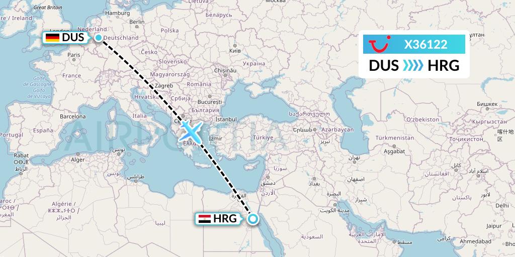 X36122 TUI fly Germany Flight Map: Dusseldorf to Hurghada