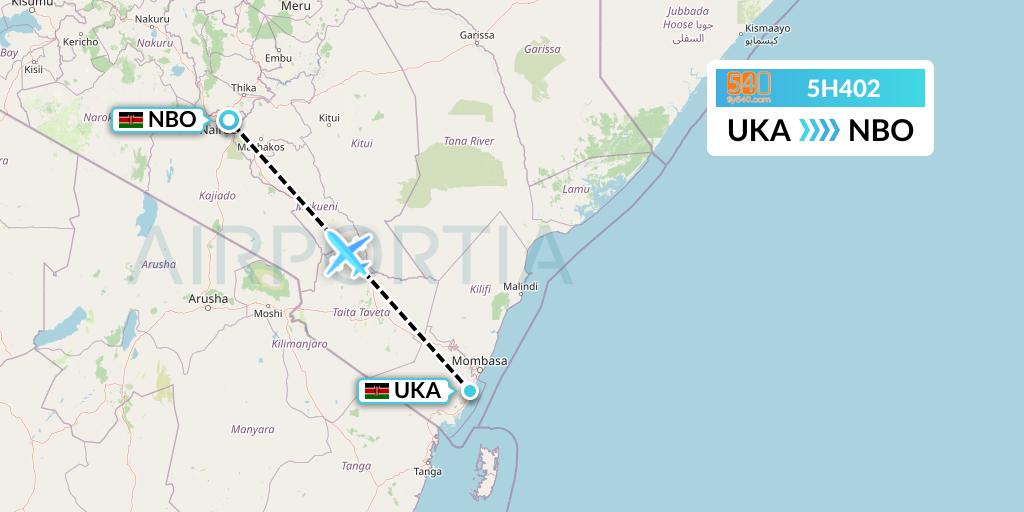 5H402 Fly540 Flight Map: Ukunda to Nairobi