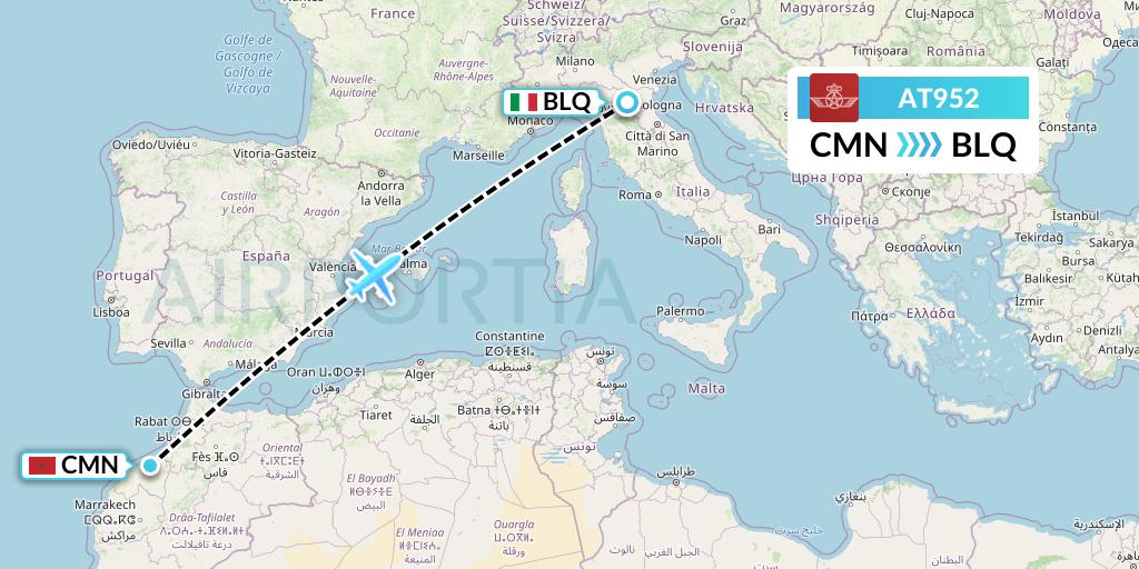 AT952 Royal Air Maroc Flight Map: Casablanca to Bologna