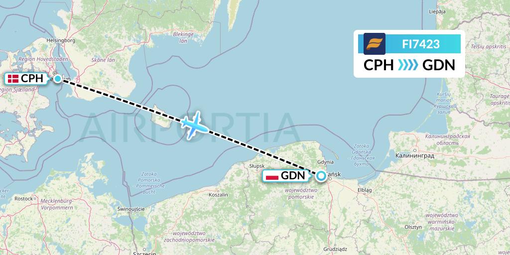 FI7423 Icelandair Flight Map: Copenhagen to Gdansk