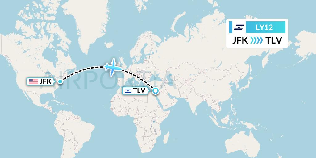 LY12 El Al Flight Map: New York to Tel Aviv