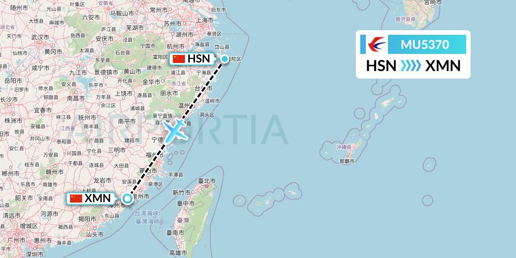 MU5370 China Eastern Airlines Flight Map: Zhoushan to Xiamen