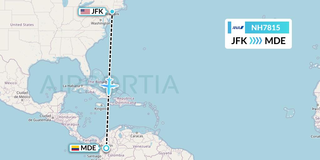 NH7815 All Nippon Airways Flight Map: New York to Medellin