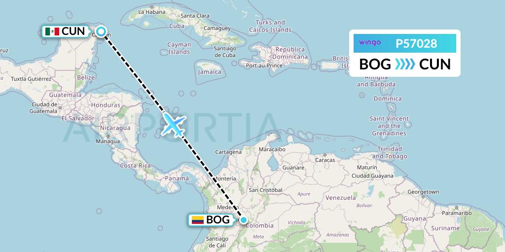 P57028 Copa Airlines Colombia Flight Map: Bogota to Cancun
