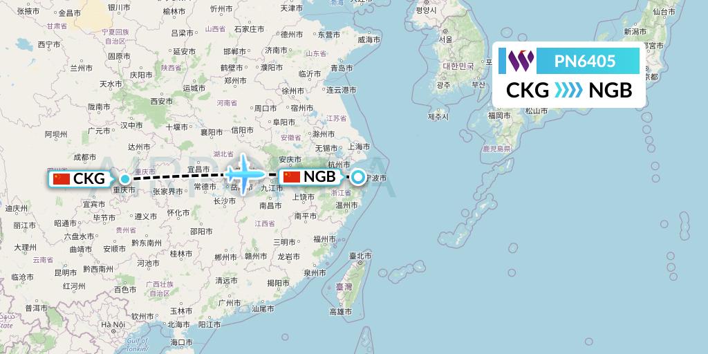 PN6405 China West Air Flight Map: Chongqing to Ningbo