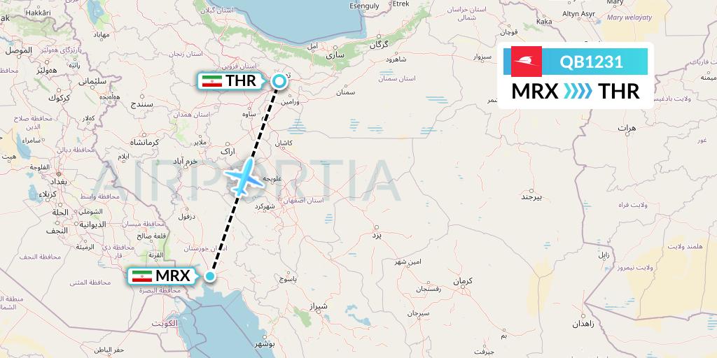 QB1231 Qeshm Airlines Flight Map: Mahshahr to Tehran
