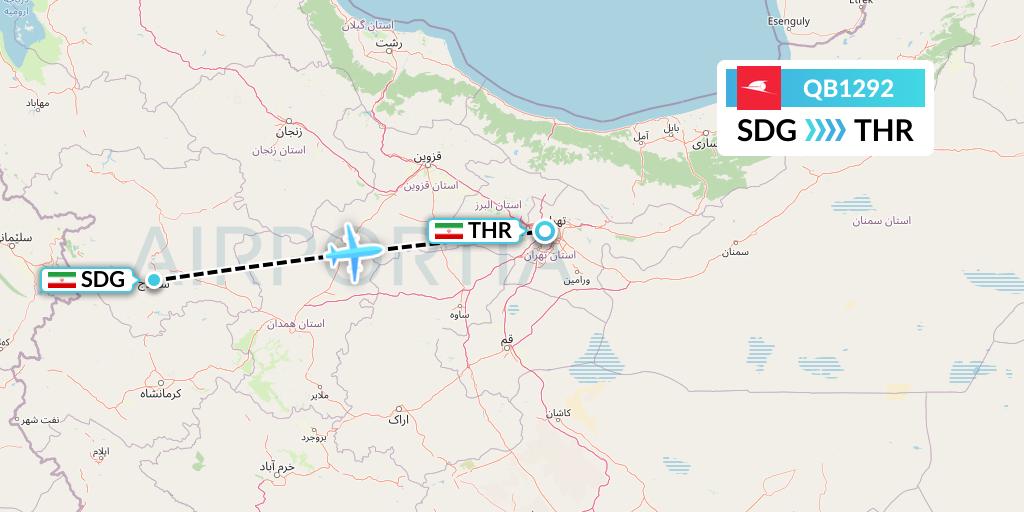 QB1292 Qeshm Airlines Flight Map: Sanandaj to Tehran