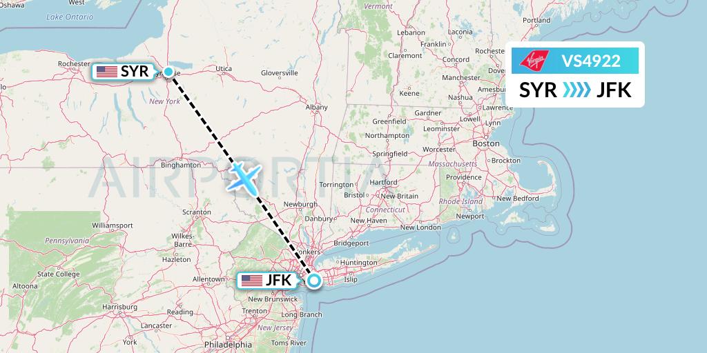 VS4922 Virgin Atlantic Airways Flight Map: Syracuse to New York