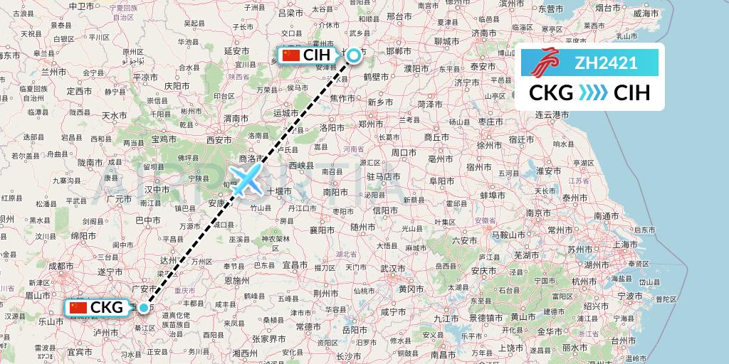 ZH2421 Shenzhen Airlines Flight Map: Chongqing to Changzhi