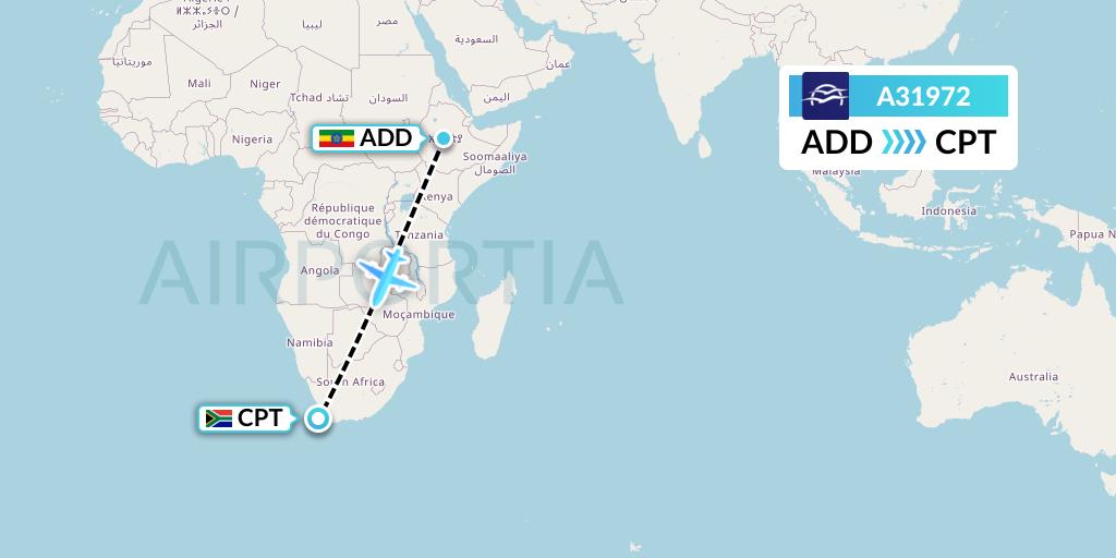 A31972 Aegean Airlines Flight Map: Addis Ababa to Cape Town