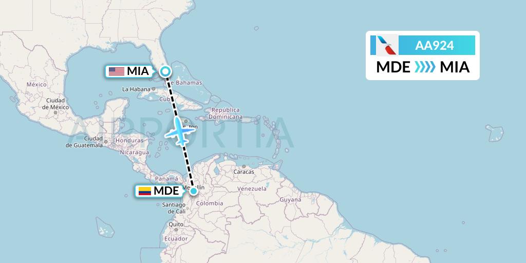 AA924 American Airlines Flight Map: Medellin to Miami
