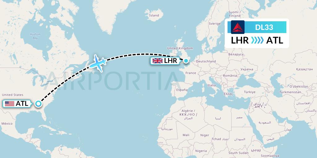 DL33 Flight Status Delta Air Lines London to Atlanta (DAL33)