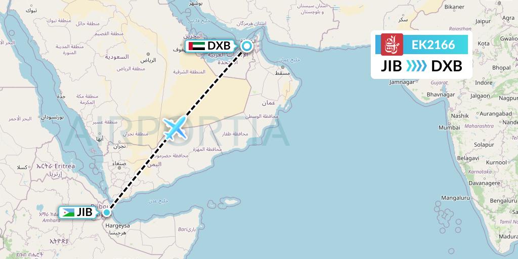 EK2166 Emirates Flight Map: Djibouti to Dubai