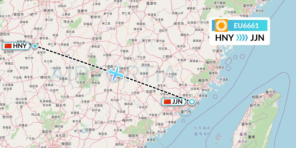 EU6661 Chengdu Airlines Flight Map: Hengyang to Jinjiang