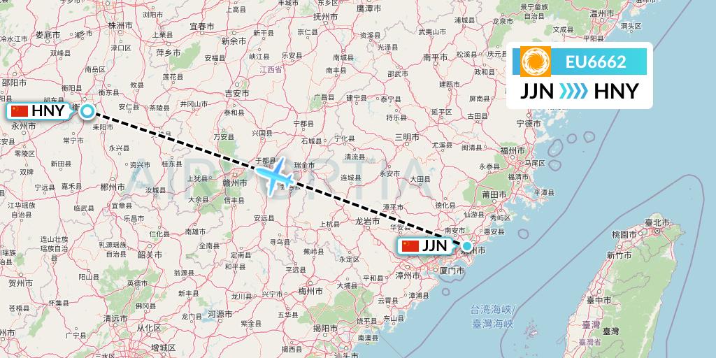 EU6662 Chengdu Airlines Flight Map: Jinjiang to Hengyang