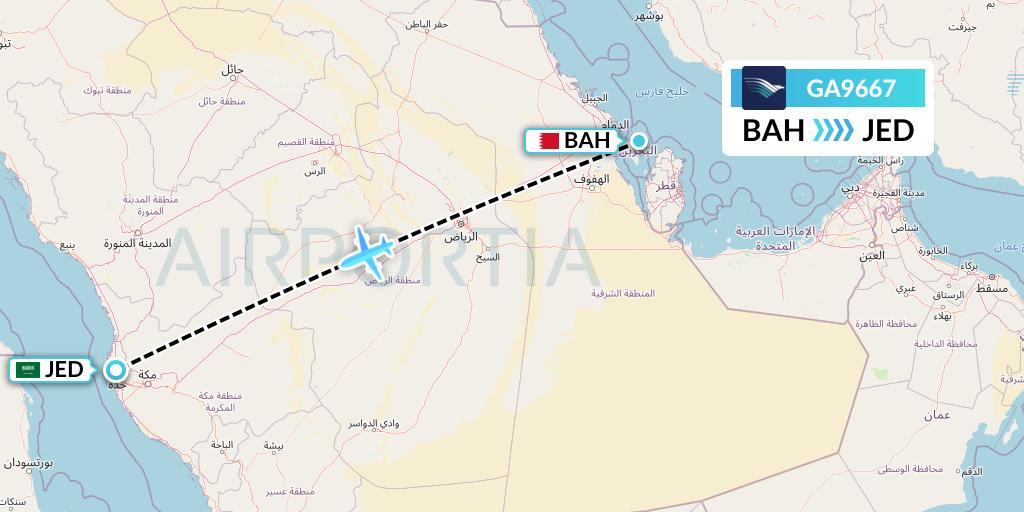 GA9667 Garuda Indonesia Flight Map: Bahrain to Jeddah