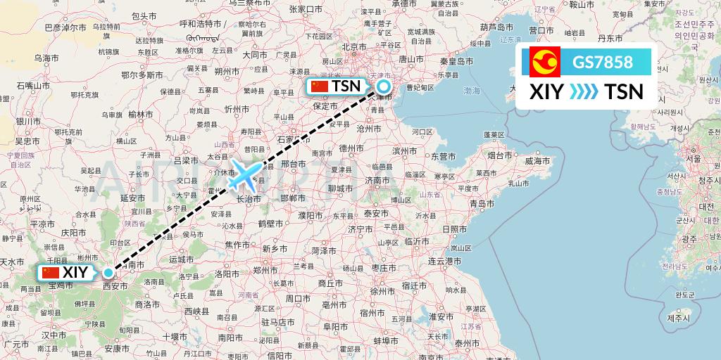 GS7858 Tianjin Airlines Flight Map: Xi'an to Tianjin