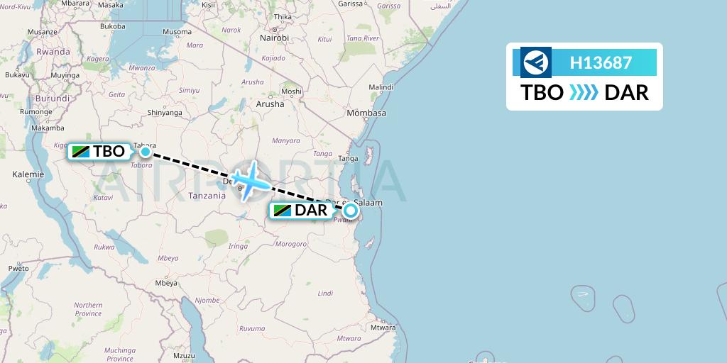 H13687 Hahn Air Systems Flight Map: Tabora to Dar-es-Salaam