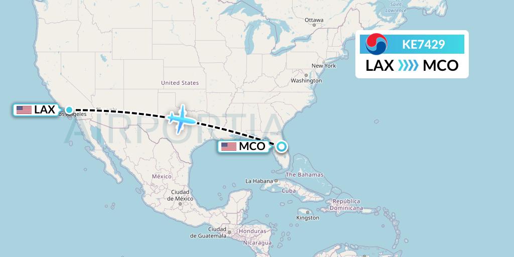 KE7429 Korean Air Flight Map: Los Angeles to Orlando
