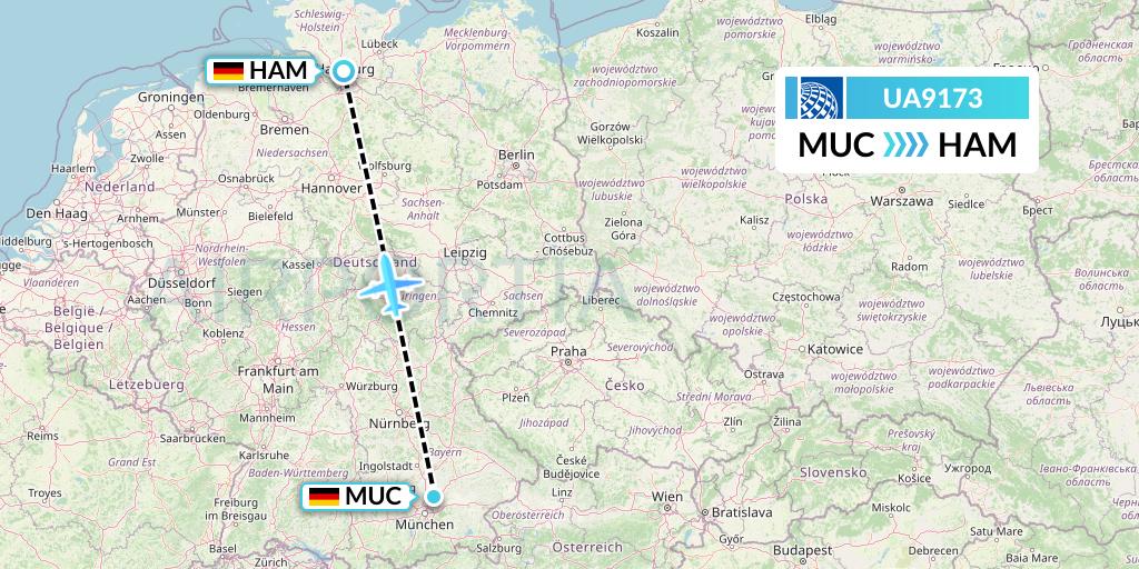 UA9173 United Airlines Flight Map: Munich to Hamburg