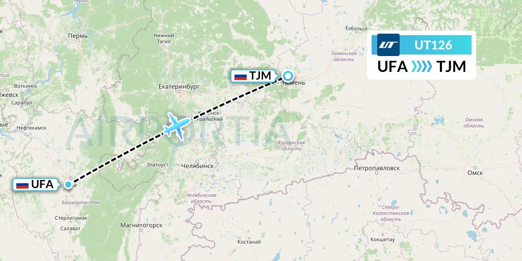 UT126 UTair Flight Map: Ufa to Tyumen