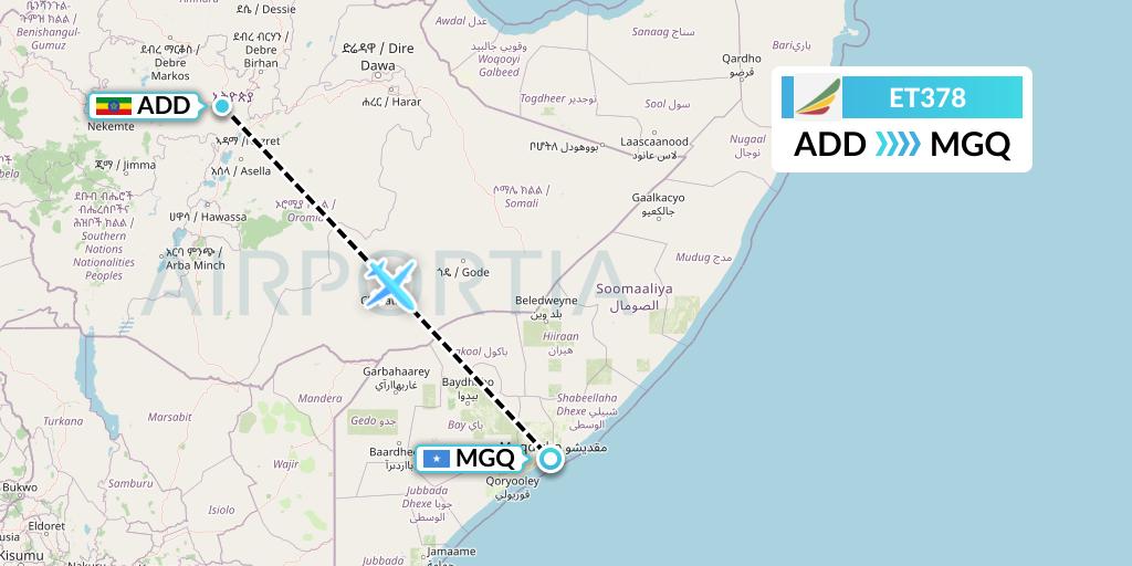 ET378 Ethiopian Airlines Flight Map: Addis Ababa to Mogadishu