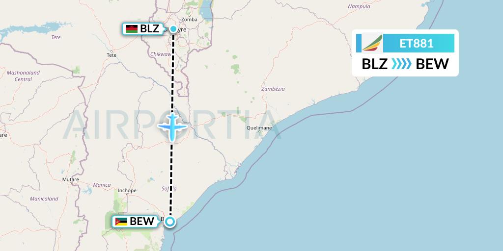 ET881 Ethiopian Airlines Flight Map: Blantyre to Beira