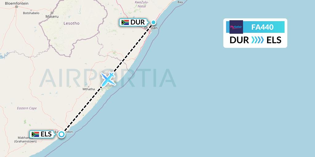 FA440 Safair Flight Map: Durban to East London