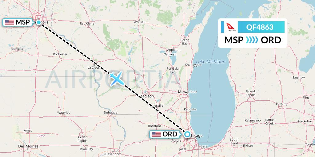 QF4863 Qantas Flight Map: Minneapolis to Chicago