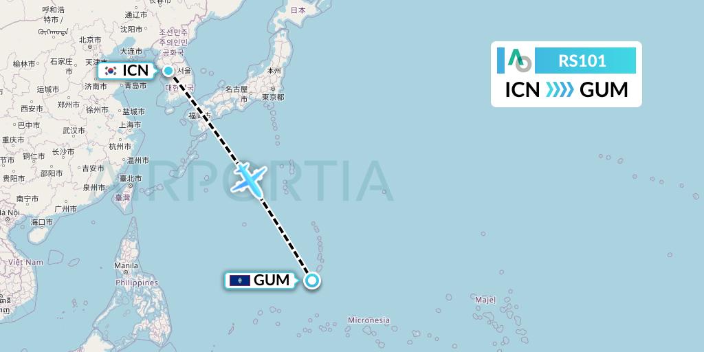 RS101 Air Seoul Flight Map: Seoul to Guam