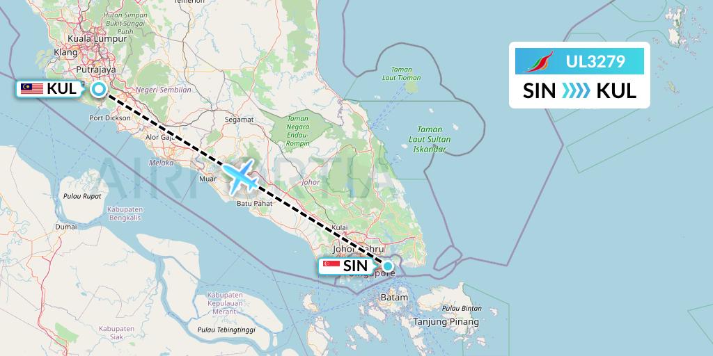 UL3279 SriLankan Airlines Flight Map: Singapore to Kuala Lumpur