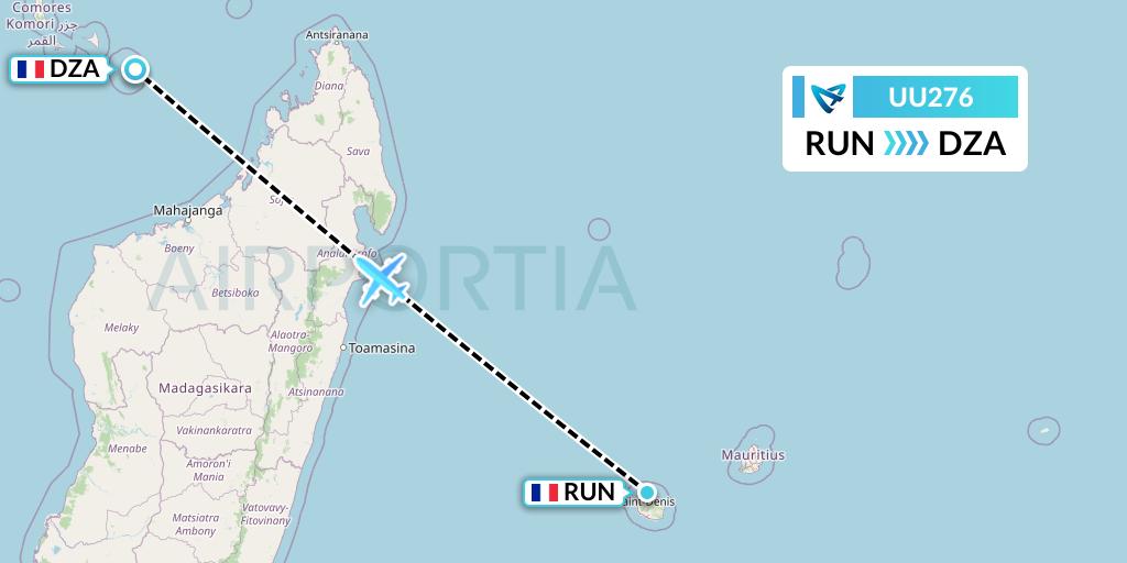UU276 Air Austral Flight Map: Saint-Denis to Dzaoudzi