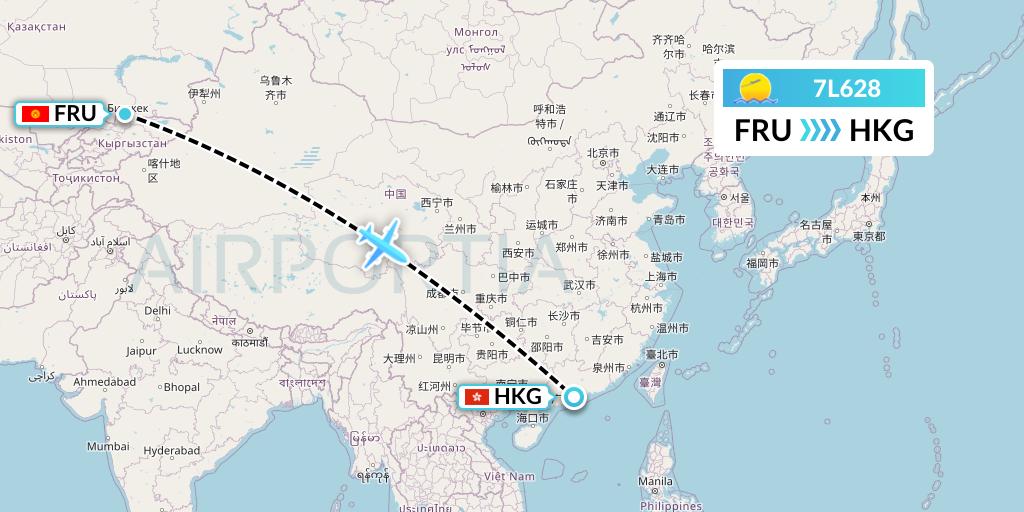 7L628 Silk Way West Airlines Flight Map: Bishkek to Hong Kong