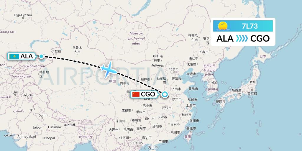 7L73 Silk Way West Airlines Flight Map: Almaty to Zhengzhou
