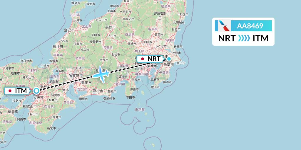 AA8469 American Airlines Flight Map: Tokyo to Osaka