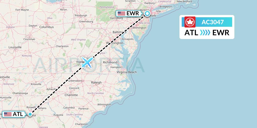 AC3047 Air Canada Flight Map: Atlanta to New York