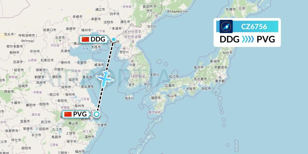 CZ6756 China Southern Airlines Flight Map: Dandong to Shanghai