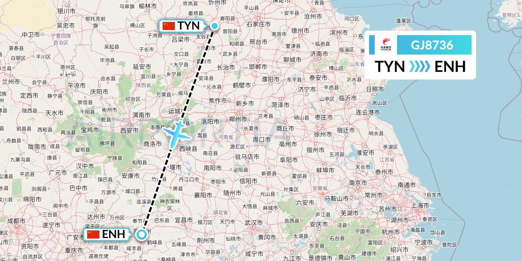 GJ8736 Loong Airlines Flight Map: Taiyuan to Enshi