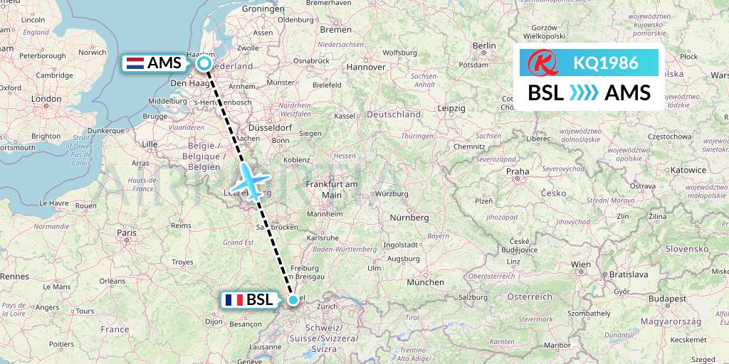 KQ1986 Kenya Airways Flight Map: Basel to Amsterdam