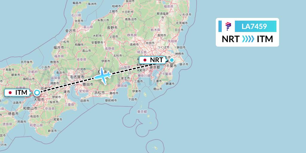 LA7459 LAN Airlines Flight Map: Tokyo to Osaka