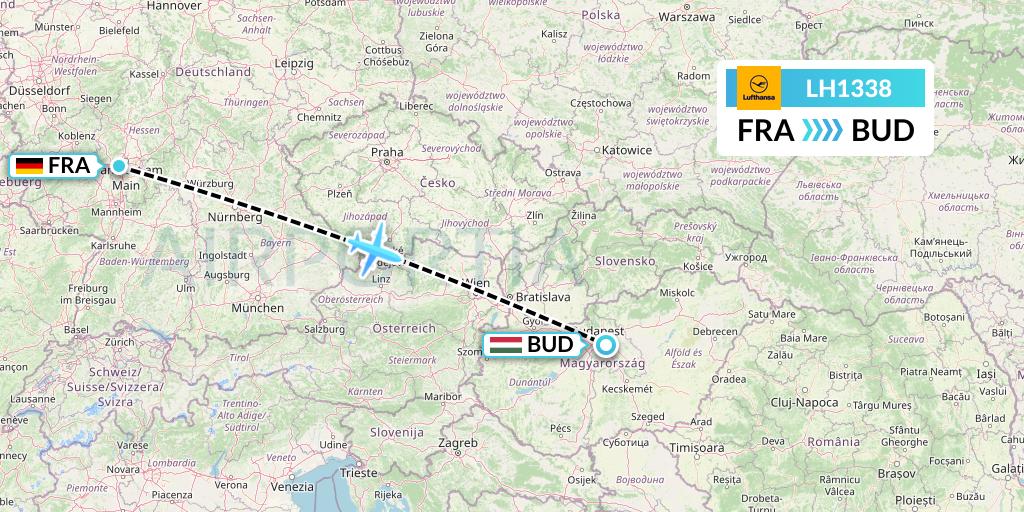 LH1338 Lufthansa Flight Map: Frankfurt to Budapest