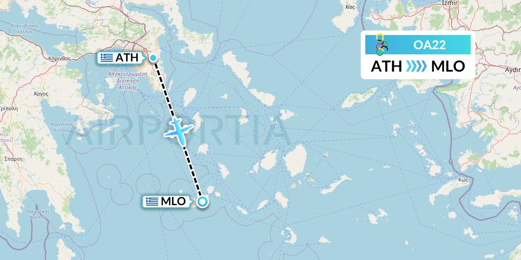 OA22 Olympic Air Flight Map: Athens to Milos