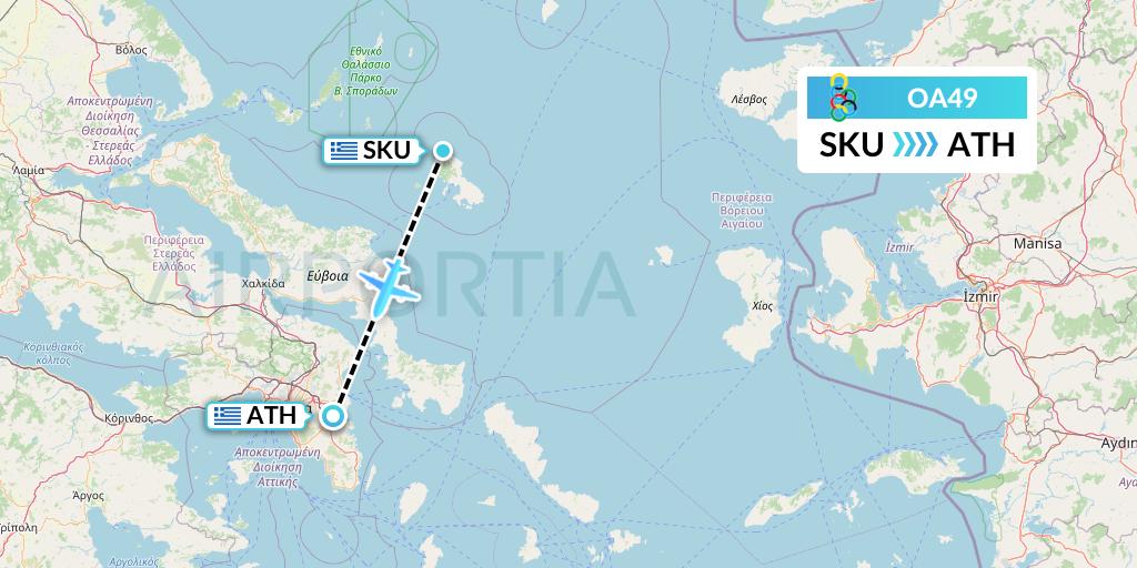 OA49 Olympic Air Flight Map: Skyros to Athens