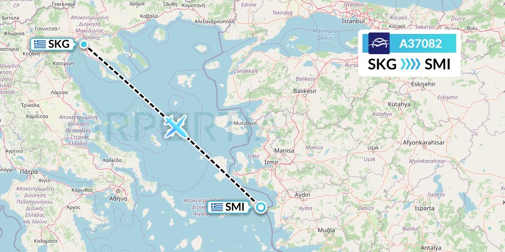 A37082 Aegean Airlines Flight Map: Thessaloniki to Samos