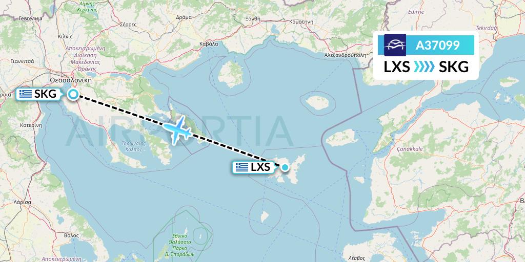 A37099 Aegean Airlines Flight Map: Lemnos to Thessaloniki