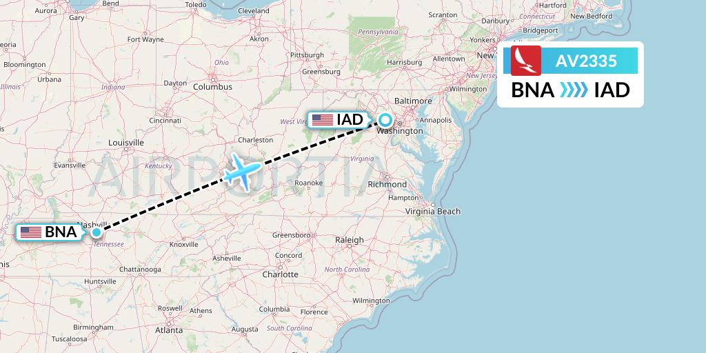 AV2335 Avianca Flight Map: Nashville to Washington