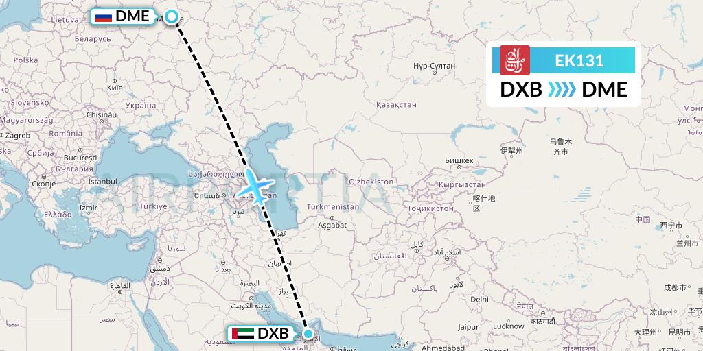 EK131 Emirates Flight Map: Dubai to Moscow