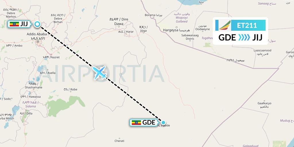 ET211 Ethiopian Airlines Flight Map: Gode to Jijiga