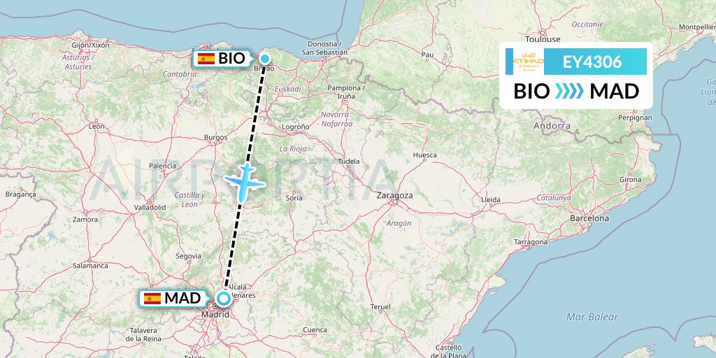 EY4306 Etihad Airways Flight Map: Bilbao to Madrid
