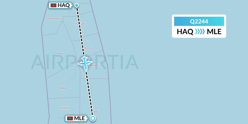 Q2244 Maldivian Flight Map: Hanimaadhoo Island to Male